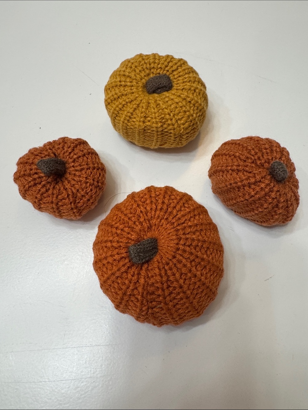Handmade Knit Pumpkin Décor - Orange & Mustard Set of 4 #7